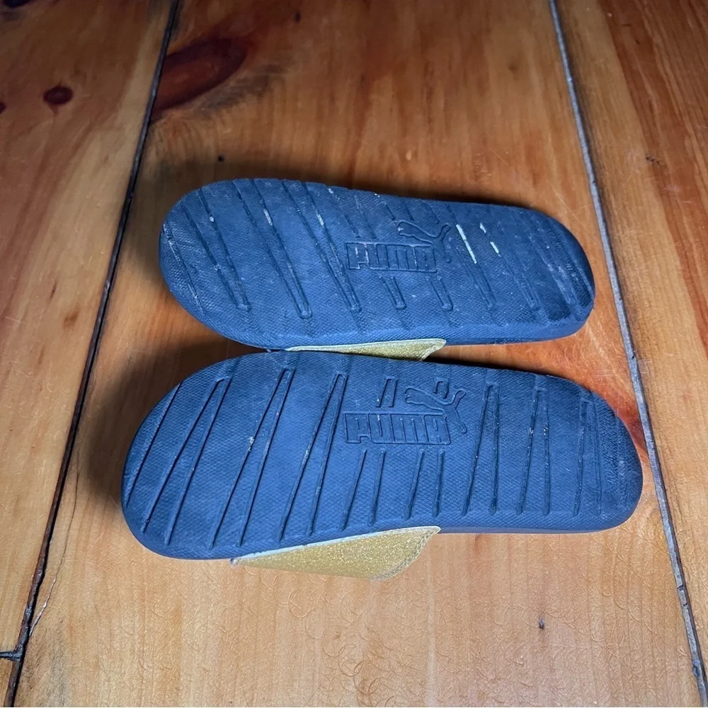 Youth Puma Black & Gold Shimmer Slides